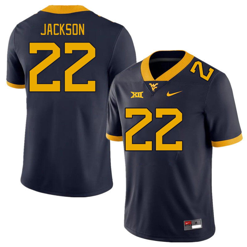 Men #22 Josiah Jackson West Virginia Mountaineers College Football Jerseys Stitched Sale-Navy - Click Image to Close